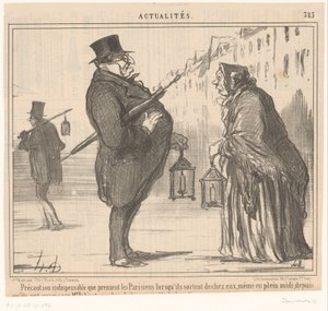 Monsieur Prudhomme e una vecchia con lanterna e ombrello da Honoré Daumier