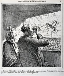 Sig. Colimard, se continui a guardare le ballerine in modo così inappropriato, ti porterò a casa prima che lo spettacolo finisca. Incisione di Honore Daumier in "Le Charivari". Palais Longchamp, Musee des Beaux Arts de Marseille da Honoré Daumier
