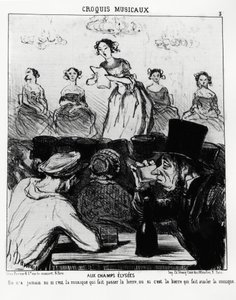 Schizzi musicali: agli Champs Elysees, non si è mai saputo se è la musica che fa passare la birra o la birra che fa ingoiare la musica. Illustrazione di Honore Daumier (1808-1879), pubblicata in "Charivari", data 12 febbraio 1852. da Honoré Daumier