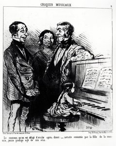 Bozzetti musicali: la canzone che sei costretto a ingoiare dopo cena: sonata eseguita dalla figlia di casa, una giovane prodigio di sei anni. Illustrazione di Honore Daumier, pubblicata in 