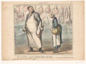 Vecchia donna parla a un macellaio da Honoré Daumier