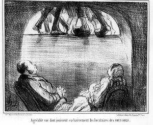 Vista piacevole goduta esclusivamente dagli inquilini dei seminterrati, tratto da "Inquilini e Proprietari", serie di cartoni animati di Honore Daumier (1808-1879). "Charivari" da Honoré Daumier