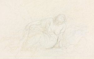 Donna reclinata appoggiata sul braccio verso, 1855-60 da Honoré Daumier