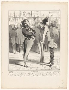 Robert-Macaire in conversazione con Bertrand davanti alla vetrina di un negozio di stampe