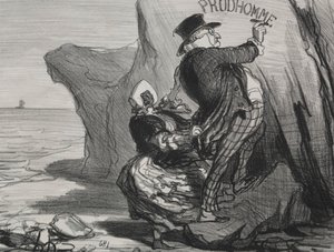 Il buon borghese (tavola 3): Voglio lasciare un monumento imperituro della nostra visita a questa scogliera... da Honoré Daumier