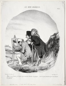 Il Buon Borghese, Tavola 23: "Ma sì, mia cara, ti assicuro che questo signore sta disegnando un paesaggio...non è vero, signore, che sta disegnando un paesaggio?" da Honoré Daumier