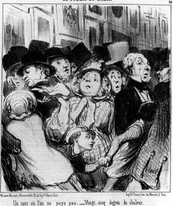 Il pubblico dello spettacolo. Un giorno non si paga. Venticinque gradi di calore, tratto da "Quadri e Saloni", serie di cartoni animati di Honore Daumier (1808-1879). "Charivari"