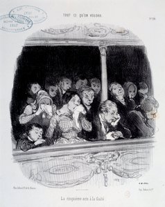 Il quinto atto alla Gaîté. Espressioni del volto del pubblico durante lo spettacolo (noia, stanchezza, disinteresse). Caricatura di Honoré Daumier (1808-1879) da Honoré Daumier