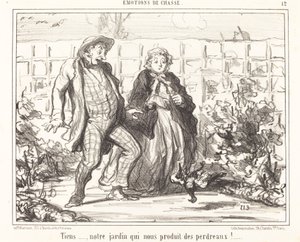 Tiens... notre jardin... produit des perdreaux!... da Honoré Daumier