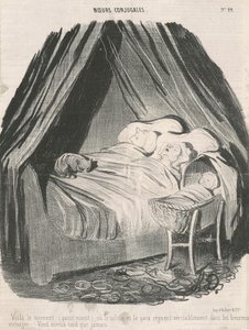 Ecco il momento (passata mezzanotte) in cui la calma e la pace regnano veramente nelle famiglie felici. Meglio tardi che mai. da Honoré Daumier