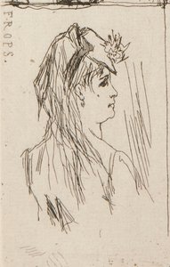 a. Testa di un vecchio di Daumier (in alto a sinistra); b. Chez Charles Beriot di Taiee (in alto al centro); c. Testa di una giovane donna di Rops (in alto a destra); d. Paesaggio fluviale di Harpignies (in basso al centro); e. Profilo di una giovane donna