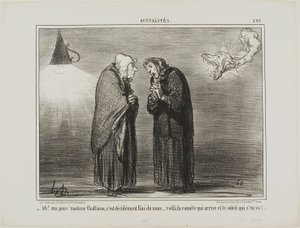 "- Ah, mia cara Madame Chaffarou... questa deve essere la fine... la cometa sta arrivando e il sole sta andando via", tavola 392 da Actualités