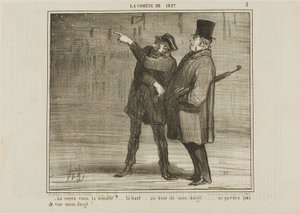"- Riesci a vedere la cometa... proprio lì, sulla punta del mio dito... non perdere di vista la punta del mio dito!", lastra 5 da La Comète De 1857 da Honoré Victorin Daumier