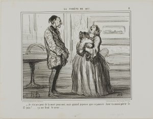 "Non ho paura per me, ma se penso al povero Azor che perirà il 13 giugno... mi si spezza il cuore", tavola 8 da La Cométe De 1857. da Honoré Victorin Daumier