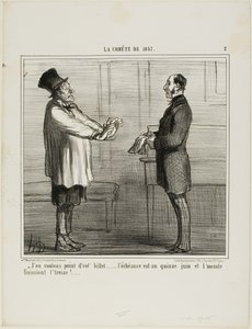 "- Non voglio i vostri crediti... la data di scadenza è il 15 giugno e si suppone che il mondo finisca il 13", piatto 2 da La Cométe De 1857 da Honoré Victorin Daumier