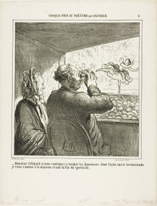 "Signor Colimard, se non smette immediatamente di guardare le ballerine in modo così sconveniente, la riporterò a casa prima della fine dello spettacolo!", lastra 4 da Croquis Pris Au Théatre par Daumier da Honoré Victorin Daumier