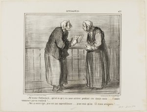 "- Oh, Madame Chaboulard, mi chiedo cosa succederà nei dodici mesi a venire... il nuovo anno inizia di venerdì! ... - Non mi interessa, non sono superstiziosa... credo solo nel numero 13 e nei ragni!", tavola 477 da Actualités