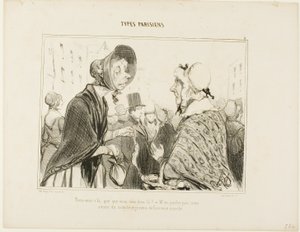 "- Oh, eccoti qui..... cosa hai lì ..... - Non parliamone.... abbiamo ospiti, e io ho appena fatto la spesa", piatto 6 da Types Parisiens