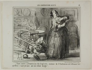 - Presa dalla sua parte di operetta, Madame de St. Chalumeau grida così forte da non accorgersi del muggito del figlio, tavola 13 da Les Comédiens De Société