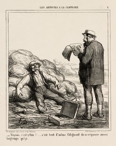"- Bene, avete finalmente finito... dopo tutto è faticoso rilassarsi per così tanto tempo", piatto 1 di Les Artistes A La Campagne da Honoré Victorin Daumier