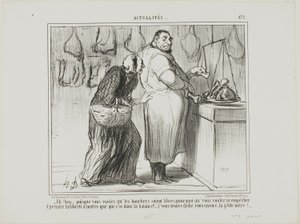 "Se vuoi liberare il commercio dei macellai, perché ti opponi a che io pesi qualche osso con la carne... sei davvero strano, come sempre!", piatto 472 da Actualités