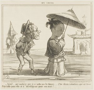 "Che peccato che io non parli cinese... Mi piacerebbe dirle qualcosa di veramente carino e qualcosa di piuttosto sgradevole al marito", piatto 4 da En Chine da Honoré Victorin Daumier