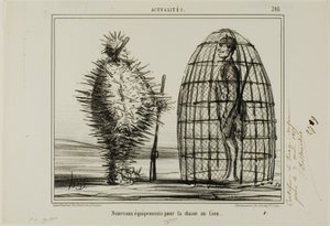 Un nuovo abito per la caccia al leone, piatto 395 di Actualités da Honoré Victorin Daumier