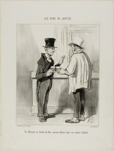 Un avvocato difensore del Tribunale arbitrale discute di affari nella sua sede abituale, tavola 27 da Les Gens De Justice da Honoré Victorin Daumier