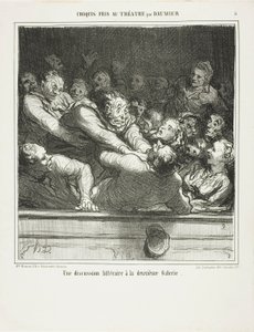 Un argomento letterario sul secondo livello, tavola 3 da Croquis Pris Au Théatre par Daumier da Honoré Victorin Daumier