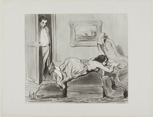 Uno studente zelante che si esercita a casa, tavola 6 da Les Baigneuses da Honoré Victorin Daumier