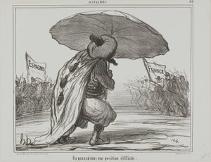 Un ombrello in una posizione difficile, piatto 119 di Actualités da Honoré Victorin Daumier