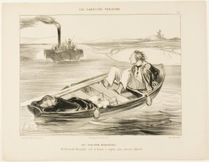 Un incontro sgradevole. "Bernardel, Bernardel! Arriva il piroscafo... affonderemo!", tavola 16 da Les Canotiers Parisiens