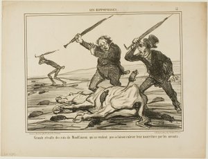 Grande rivolta dei topi di Montfaucon che non vogliono che gli scienziati tolgano loro il mangime, tavola 12 da Les Hippophages da Honoré Victorin Daumier