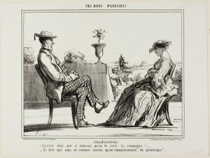 Vacanze in campagna. "La vita in campagna non è poi così divertente, come dicono tutti. - E pensare che la primavera è appena cominciata", piatto 14 di Ces Bons Parisiens da Honoré Victorin Daumier