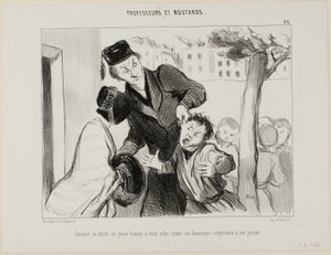 Come convincere un giovane a imparare finalmente a rispettare i genitori, piatto 26 da Professeurs et Moutards (Professori e mascalzoni) da Honoré Victorin Daumier