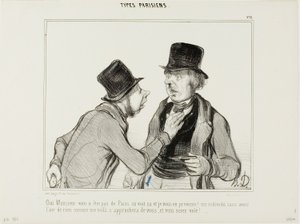 "Vedo, Monsieur, che non siete di Parigi. Lasciate che vi avverta: ci sono persone che sembrano perfettamente innocue proprio come me. Potrebbero avvicinarsi a lei e derubarla!", piatto 21 da Types Parisiens