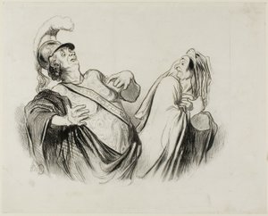 Merope. "Un soldato della mia statura è in grado di gestire lo stato una volta difeso con tanto divertimento", tavola 2 da Physionomies Tragiques (recto); Provost. (dans le Puff - Thtre Français) "Le Puff, est l