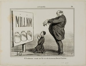 Il signor Prudhomme che dedica suo figlio al nuovo Dio dei parigini, tavola 366 di Actualités da Honoré Victorin Daumier