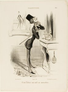 "Oh, cavolo! Sembra che io non sia in grado di fare un nodo!", piatto 4 da Coquetterie da Honoré Victorin Daumier
