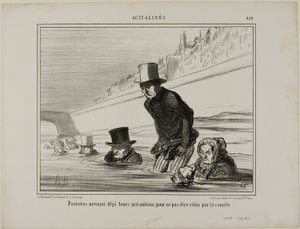 I parigini stanno già prendendo le loro precauzioni per evitare di essere arrostiti dalla cometa, targa 410 da Actualités da Honoré Victorin Daumier