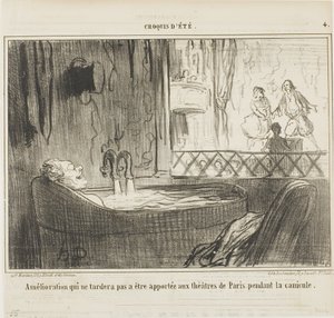 Proposta di miglioramento per i teatri di Parigi, che non mancherà di avere il suo effetto durante i giorni di canicola, tavola 4 da Croquis d
