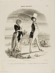 "Allora questo è ciò che si chiama seguire la corrente della vita..... essere costretti a marciare a passo di marcia con un tale sciocco!", piatto 52 da Moeurs Conjugales da Honoré Victorin Daumier