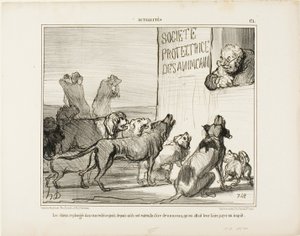 I cani si disperano di nuovo dopo aver saputo che ci sarà una nuova tassa sulla licenza dei cani, targa 171 di Actualités da Honoré Victorin Daumier