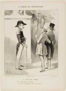 I giardini delle Tuileries. "Non si fuma qui, signore! - Intende dire in giardino", tavola 10 da Le Chapitre Des Interprétations da Honoré Victorin Daumier