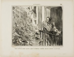 Veduta delle strade di Parigi dopo la rappresentazione della famosa commedia moralistica "La Bourse", piatto 330 da Actualités da Honoré Victorin Daumier