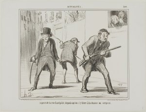 Veduta di rue Lacépède durante la caccia al serpente, tavola 500 da Actualités da Honoré Victorin Daumier