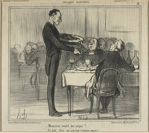"Monsieur vuole delle crêpes... - Doveva essere un impresario di pompe funebri", tavola cinque da Croquis Parisiens (Schizzi parigini) da Honoré Victorin Daumier