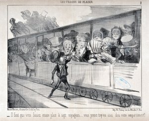 Opera di Honoré Daumier (1808-1879). Charivari del 1852: Serie LES TRAINS DE PLEASURE - Devi fare spazio per sette passeggeri... sei troppo comodo nel tuo compartimento! MUSEO DELLE BELLE ARTI - PALAZZO LONGCHAMP, MARSIGLIA da Honoré Daumier