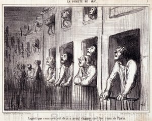 Vignetta sulla scienza. Serie "La Cometa del 1857": "Aspetto che comincia ad avere ogni notte le strade di Parigi". Incisione di Honoré Daumier (1808-1879). Estratto dal giornale "Le Charivari". da Honoré Daumier
