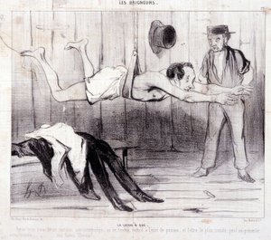 Vignetta sui turisti in vacanza. Serie "Les Baigneurs": "La lezione a secco". Incisione di Honoré Daumier (1808-1879). Estratto dal giornale "Le Charivari". da Honoré Daumier